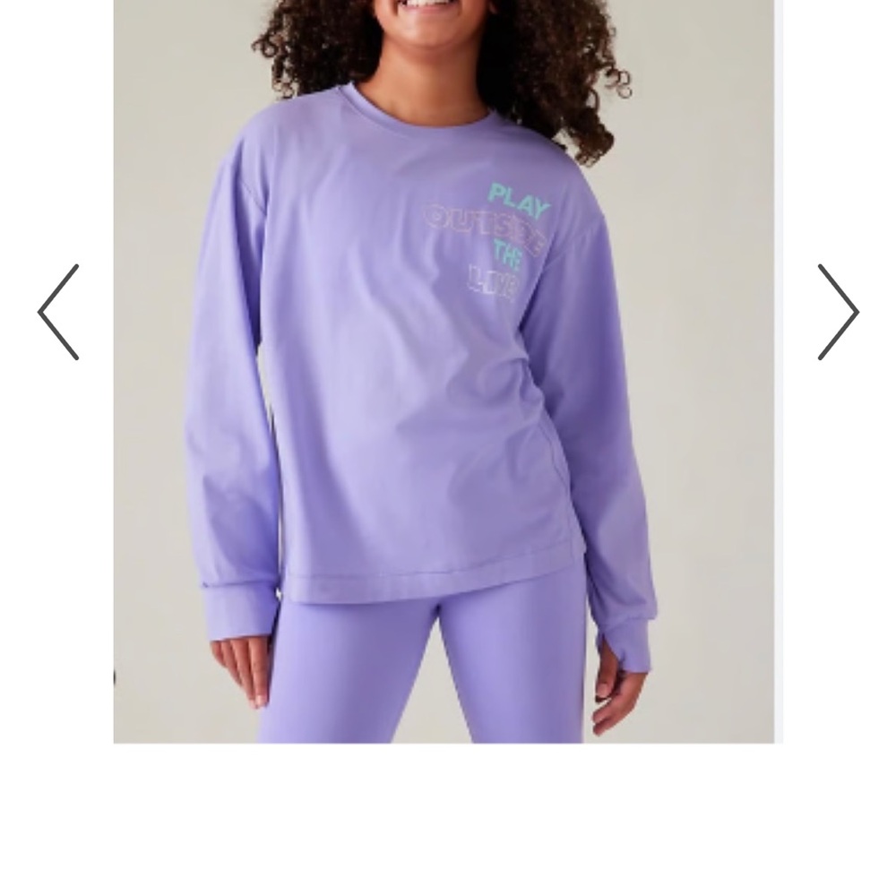 Athleta Girl Supima Oversized Graphic Top Purple Long Sleeve L 12 NWT